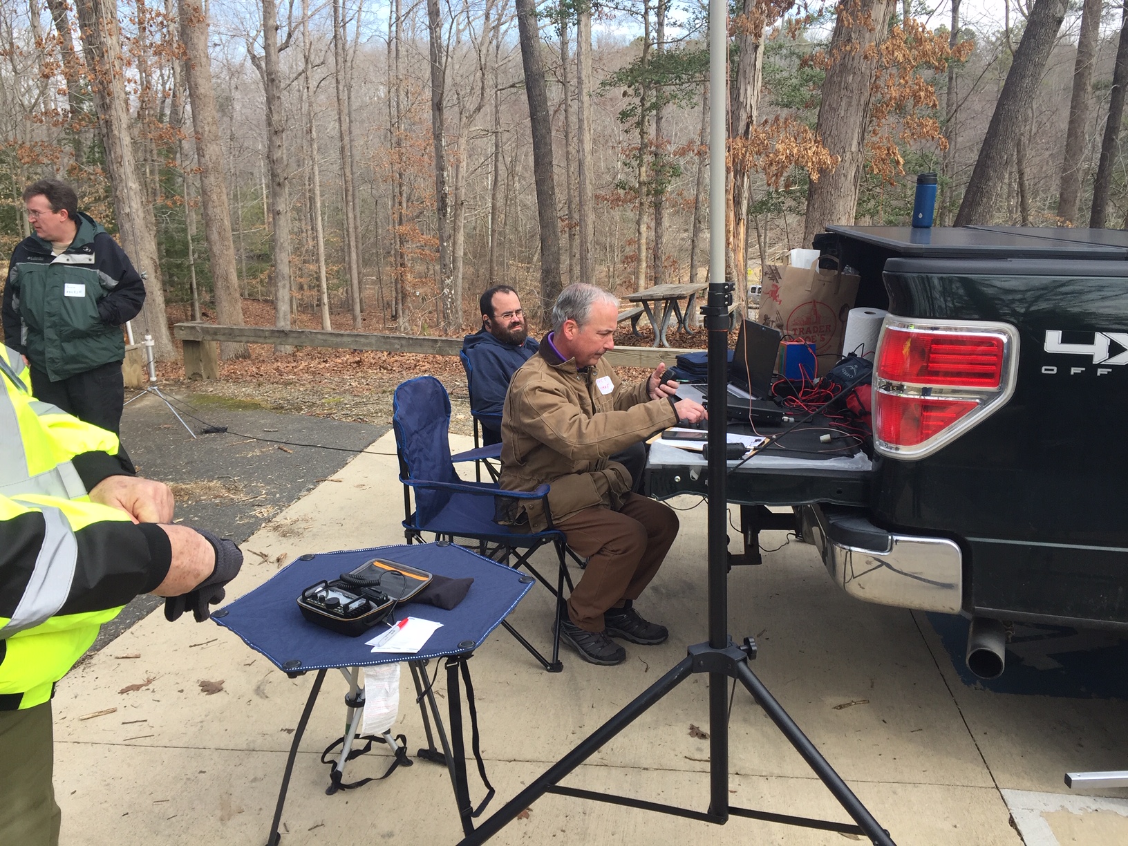 Club member Mike Friedman W4MAF operates a radio at the club's POTA activation in February 2022 at Pocahontas State Park